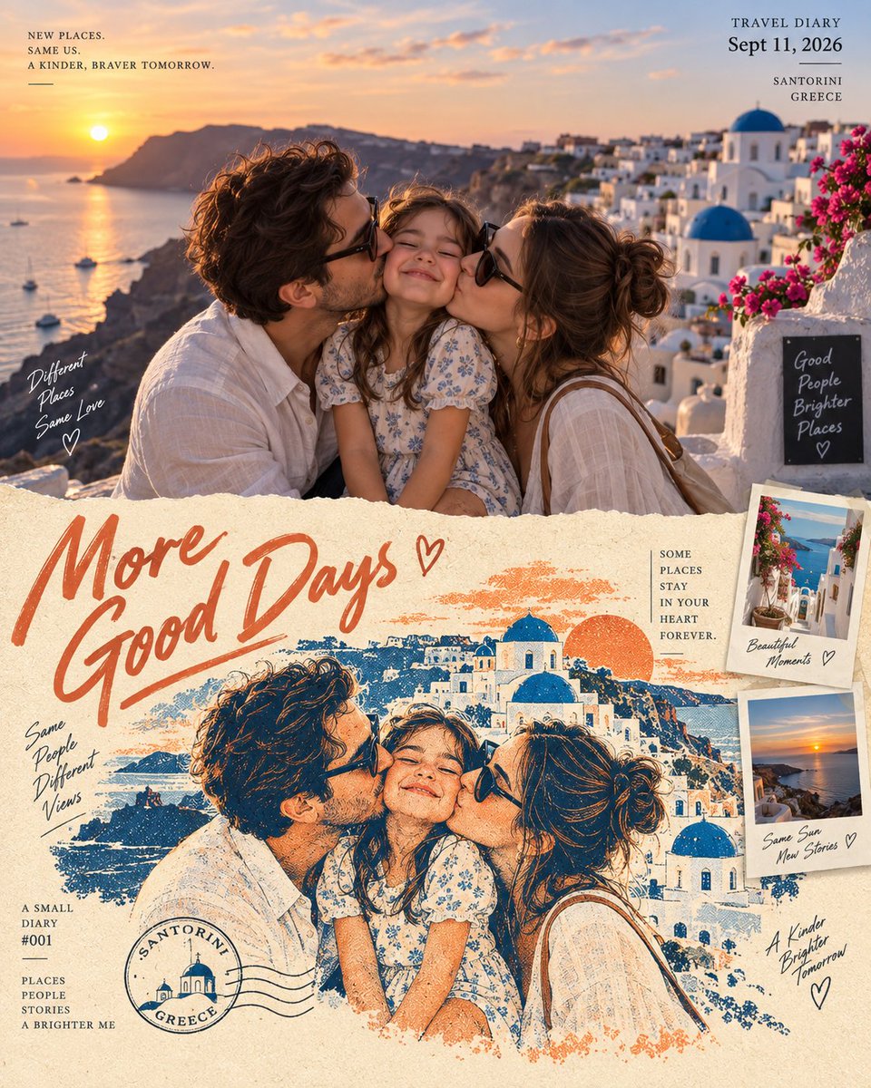 Create a vertical 4:5 cinematic travel-diary poster built around one beautiful family mom…