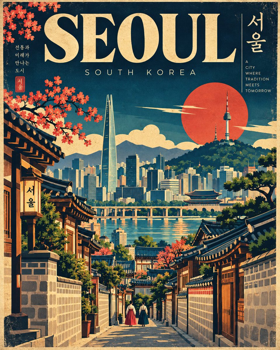 为 [CITY, COUNTRY]（城市, 国家）创作一幅高端的复古现代日式几何风格旅行海报,严格采用 4:5 纵向画幅比例。 采用精致的扁平矢量、中世纪日式旅行海报美学风格,使…
