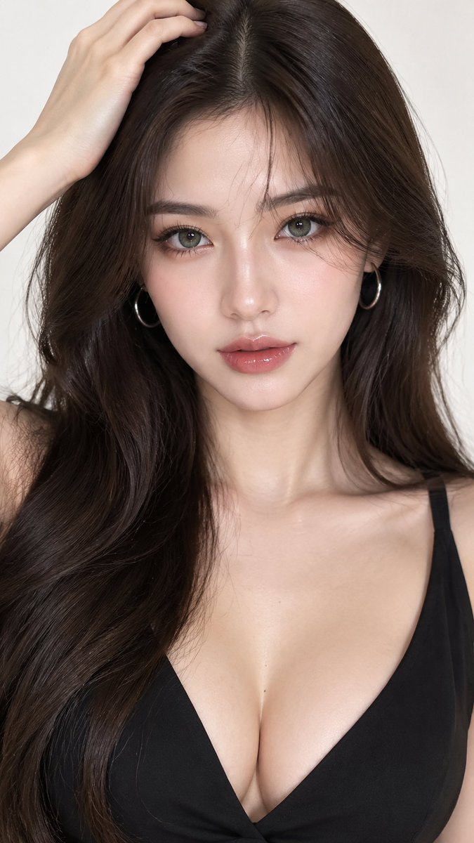 一张近距离特写肖像：一位令人惊艳、美丽且优雅的年轻女性，正面直视镜头，表情平静、温柔，并略带一丝神秘。她的面部完美对称、自然，拥有明亮、光滑、无瑕的肌肤，同时…