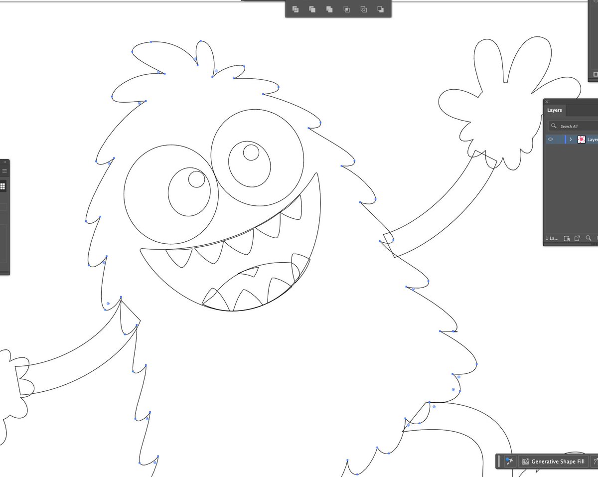 扁平色彩插画：卡通怪物，Yo Gabba Gabba! 风格。 - 身体是圆润的圆锥形，覆盖着蓬松的粉色毛发。 - 白色大眼睛（googly eyes），咧嘴大笑，露出尖锐的牙齿…