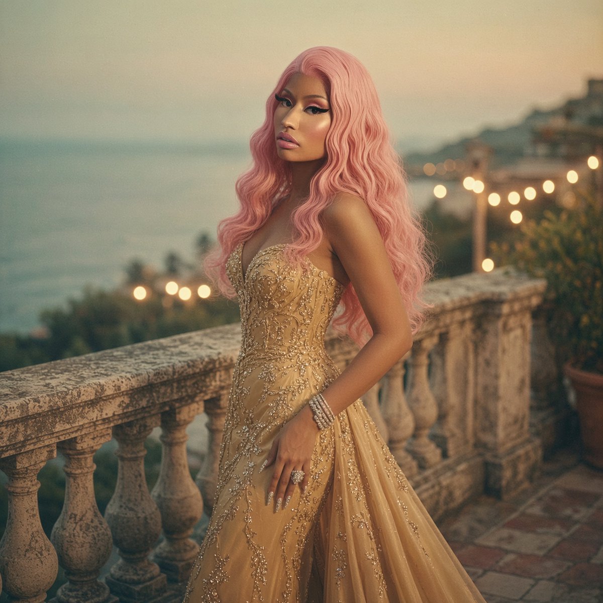 杰作电影明星提示分享： > > 此前艺术杰作提示的重新设计 > > 灵感来自 @NICKIMINAJ 时间线艺术 > > **主提示** > > 将上传参考照片中的人物转化为原创…