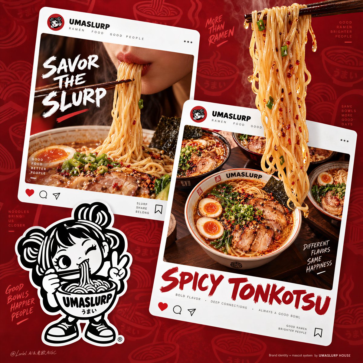 两张食物卡片不等于一场 campaign（营销战役）。可复用的视觉语法才算。 🪿 两张超大、倾斜的白色帖子卡片，使用同一账号名（handle），减少界面元素…