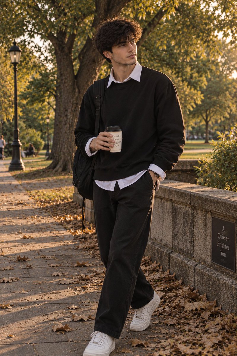 超写实智能手机生活方式人像:一位年轻男子在傍晚黄金时段的一个宁静公园里,背靠一棵大树坐在地面上。他有着浓密蓬松的自然波浪黑色头发、柔和的面部轮廓、淡淡的胡茬,露着轻松的微笑,目光…
