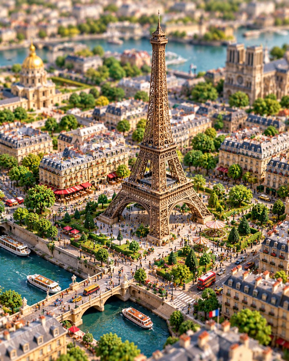 一个高度精细、充满奇趣的微型 3D 立体场景模型，[LANDMARK / ICONIC STRUCTURE] 作为一座微型活态城市中戏剧性的中心地标巍然矗立。请保留该地标一眼可辨…