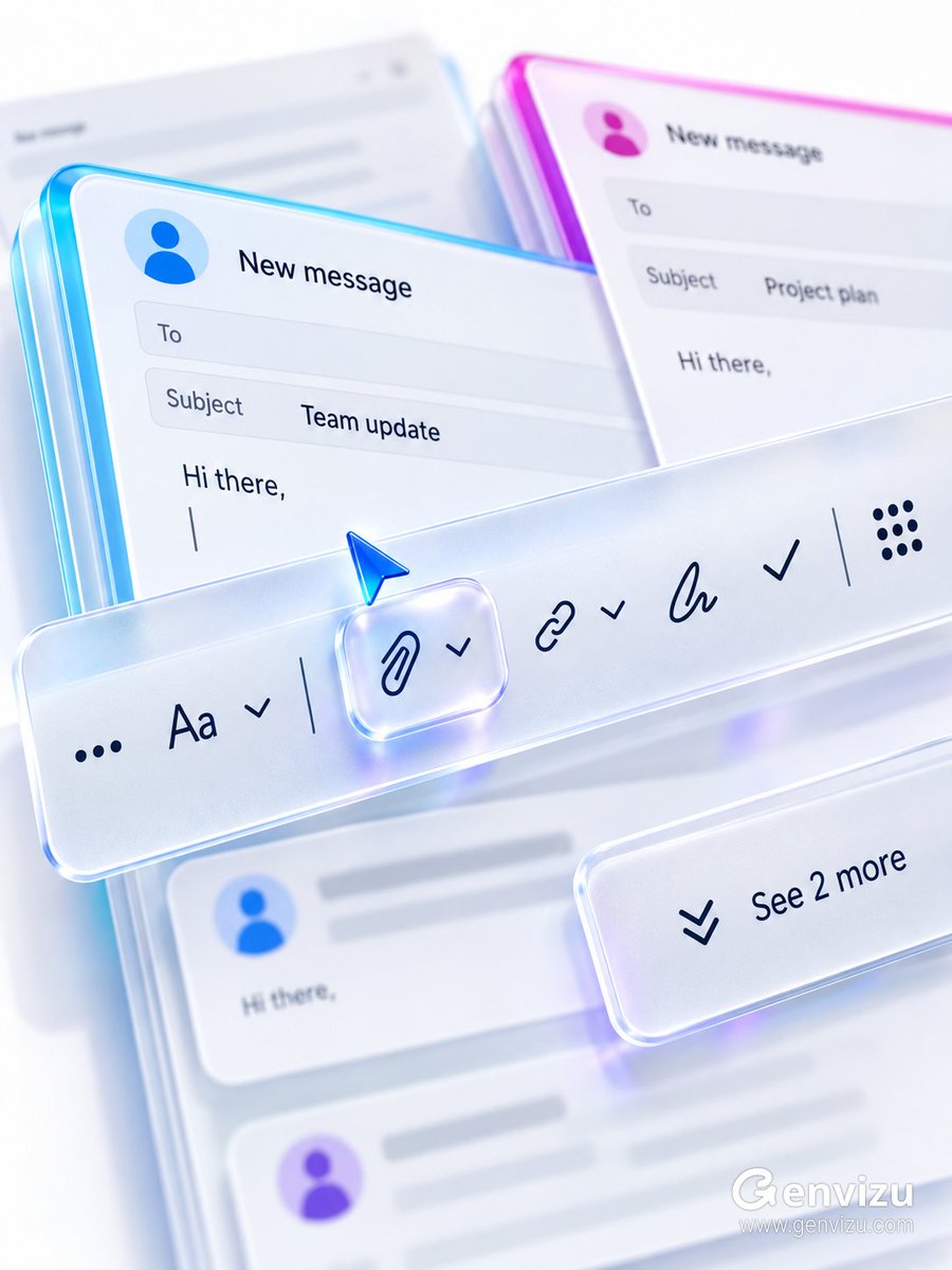 用途：ui-mockup。资产类型：高级无品牌的 Microsoft 365 / Fluent 风格的电子邮件撰写界面宏渲染。在纯不透明的冷白色背景上创建精确…