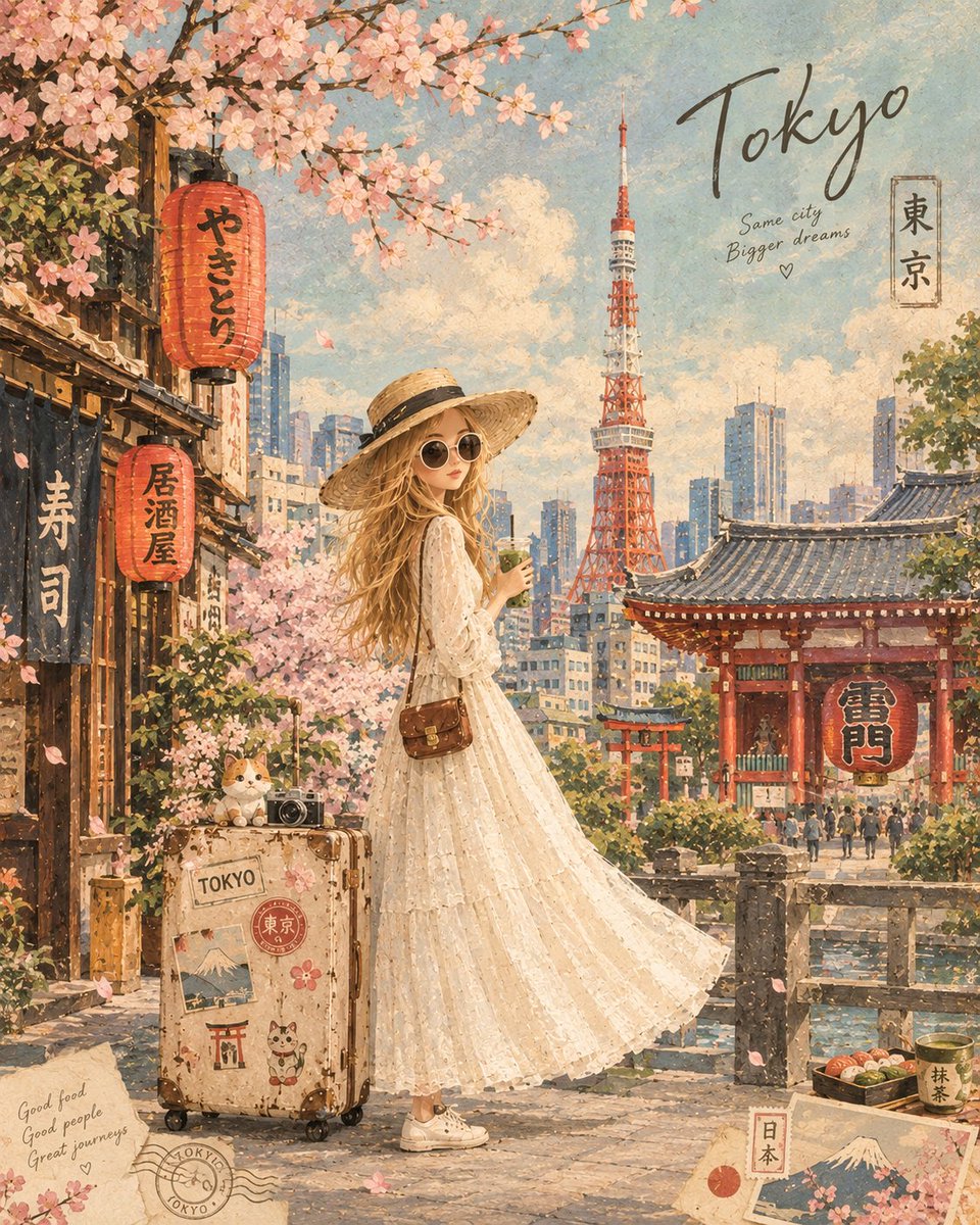 创作一幅充满奇趣的复古旅行插画，以 [COUNTRY / LANDMARK]（国家 / 地标）作为核心主题。将 [COUNTRY / LANDMARK]（国家…
