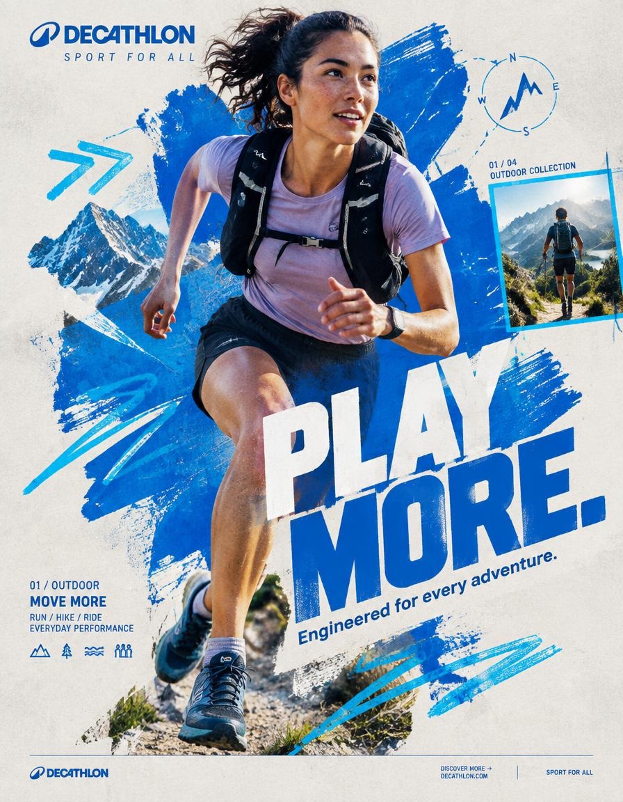 QUECHUA——“PLAY OUTSIDE.”（走出去，玩起来。） BEHANCE 级别的数字拼贴广告战役 格式 超高端 QUECHUA 户外广告战役主视觉…
