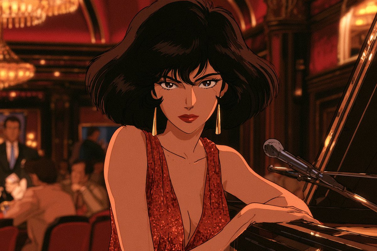 精致的成年[character]身处奢华的1980年代[setting],复古手绘动漫风格,[hair],犀利传神的双眼,优雅成熟的五官,身着[outfit]并搭配精致的[acc…