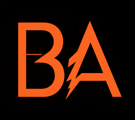 为 BA Console（一个用于启动和管理 AI 智能体的移动指挥中心）设计一款精致的应用图标。创建一个大胆、几何化的“BA”字母组合标志，巧妙地暗示终端提示符和闪电，传达控制…