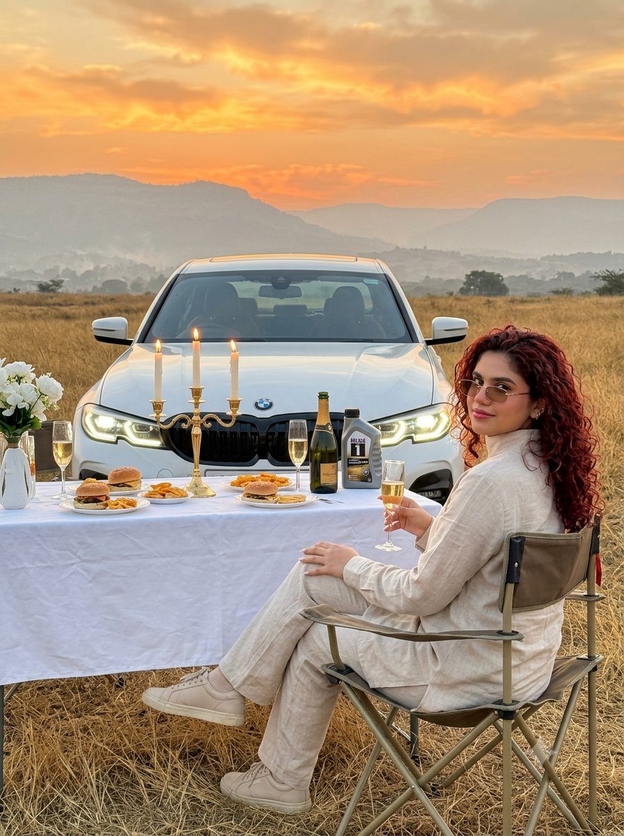 汉堡与日落美景。🍔 **提示词** 生活方式风格的彩色街头摄影，使用 iPhone 17 拍摄，24 mm 广角镜头，写实风格，高细节，自然光照，轻微颗粒感…