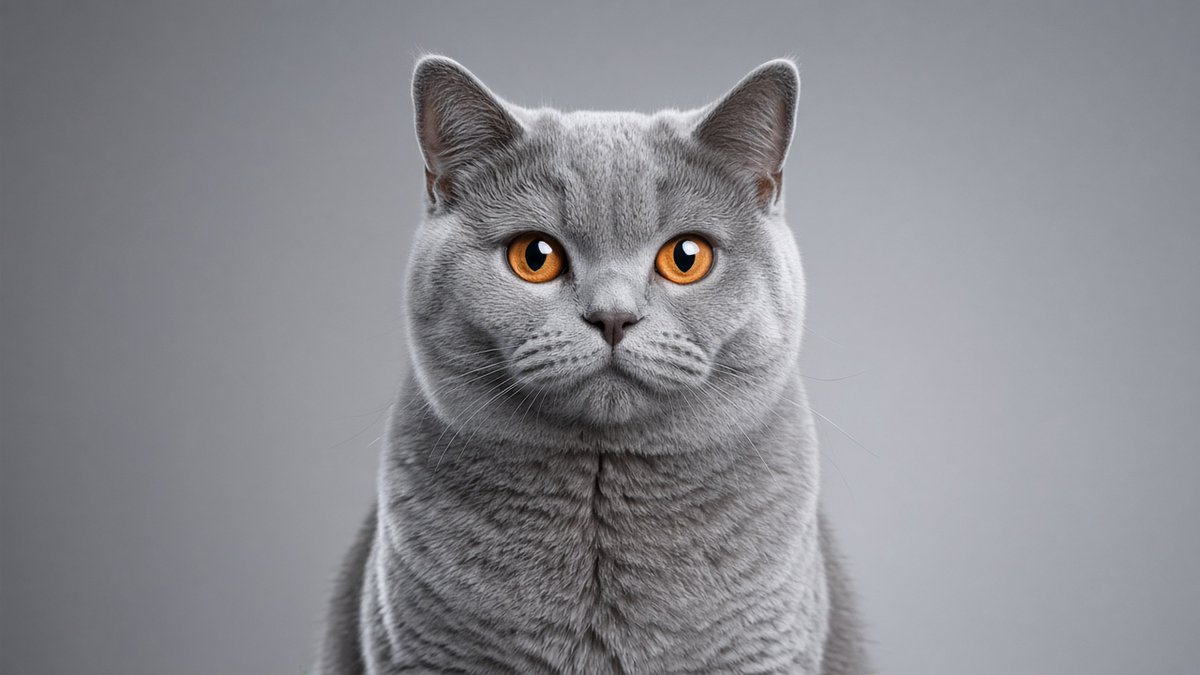 英国短毛猫泰迪脸 棚拍提示词 photoreal blue British Shorthair cat portrait, dense plush teddy coat, rou…