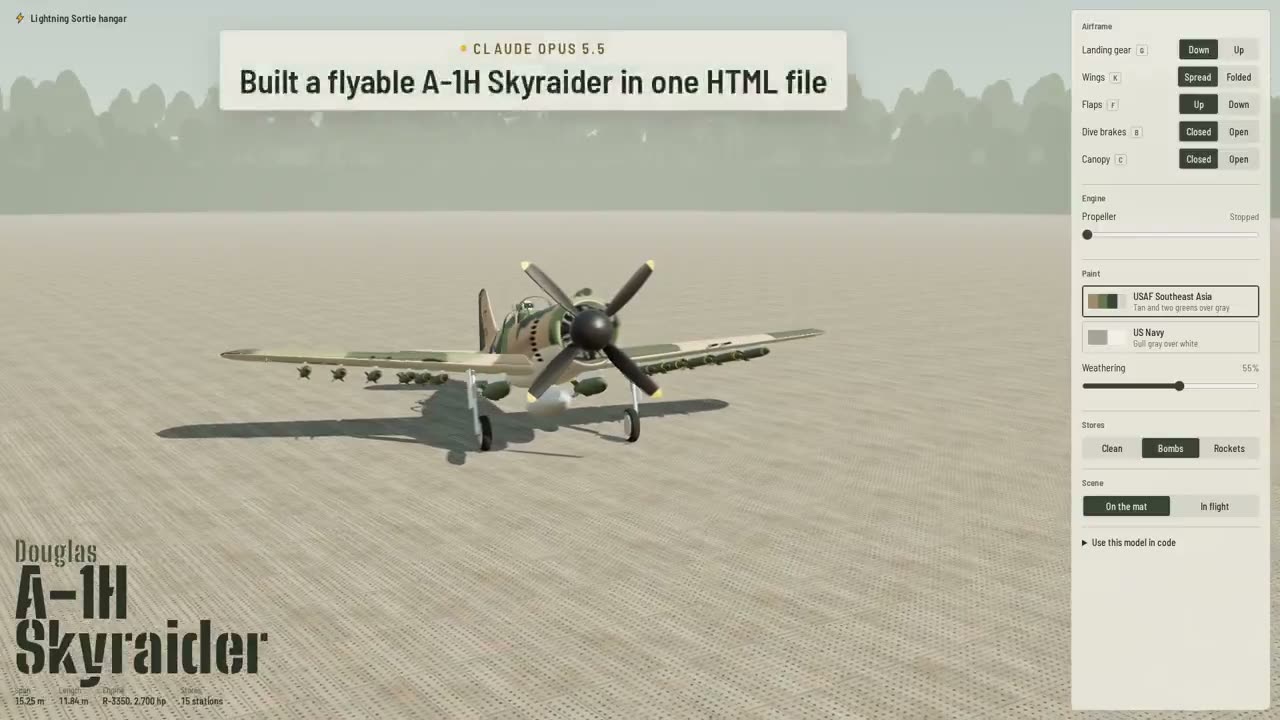在 Three.js 中构建一架道格拉斯 A-1H 天袭者 (Skyraider)