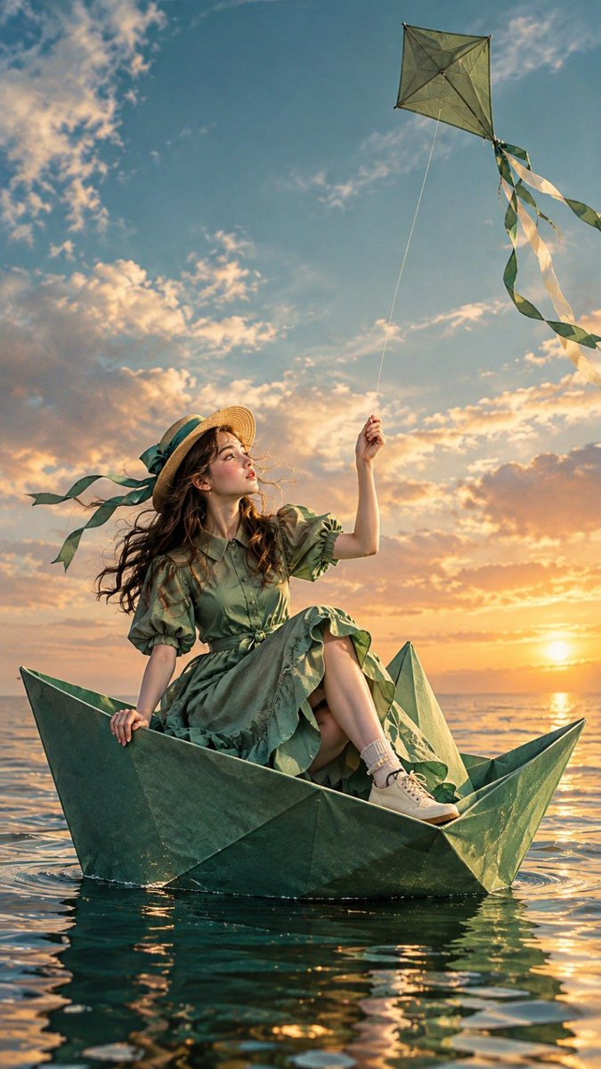 {"aspect_ratio": "9:16", "subject": "年轻女性，长长的波浪状棕色头发", "outfit": "鼠尾草绿色复古泡泡袖连衣裙…