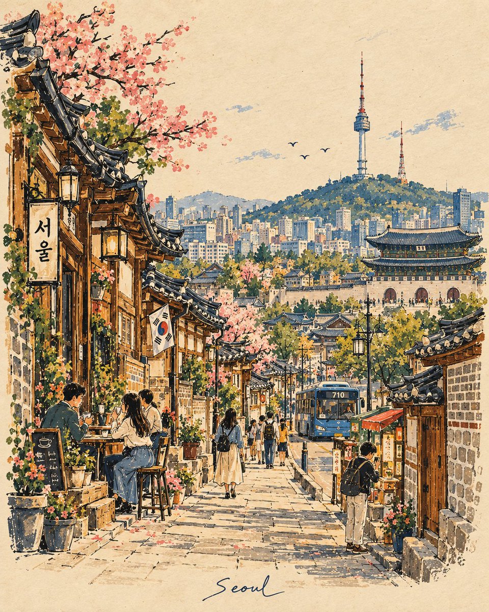 为 [国家 / 城市 / 地点 / 主题] 创作一幅高级的 4:5 竖版复古手绘旅行故事书插画。 仅文生图 —— 仅根据 [国家 / 城市 / 地点 / 主题] 创意性地生成整幅…