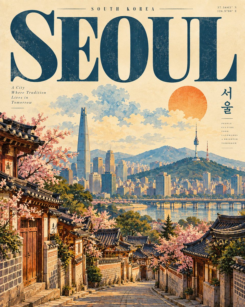 为 [国家 / 城市 / 地点 / 主题] 创作一张高级感的 4:5 竖版复古旅行海报。 仅文字生成图像 —— 全部画面仅凭 [国家 / 城市 / 地点 / 主题] 创意生成，无…