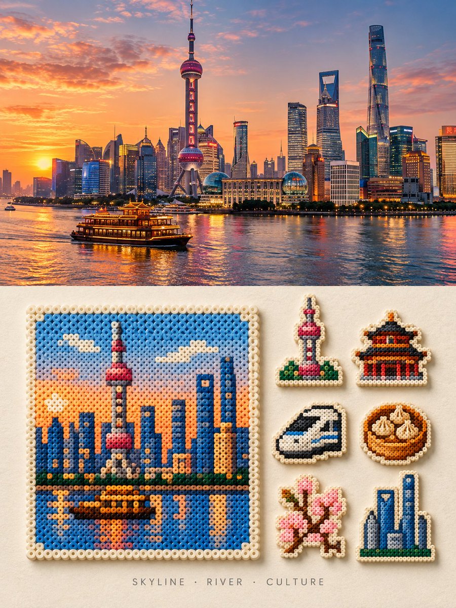 为 [国家 / 地点 / 主题] 创作一幅高端 3:4 竖版 Perler 拼豆旅行编辑风格艺术作品。 仅文本生成图像 —— 完全根据 [国家 / 地点 /…