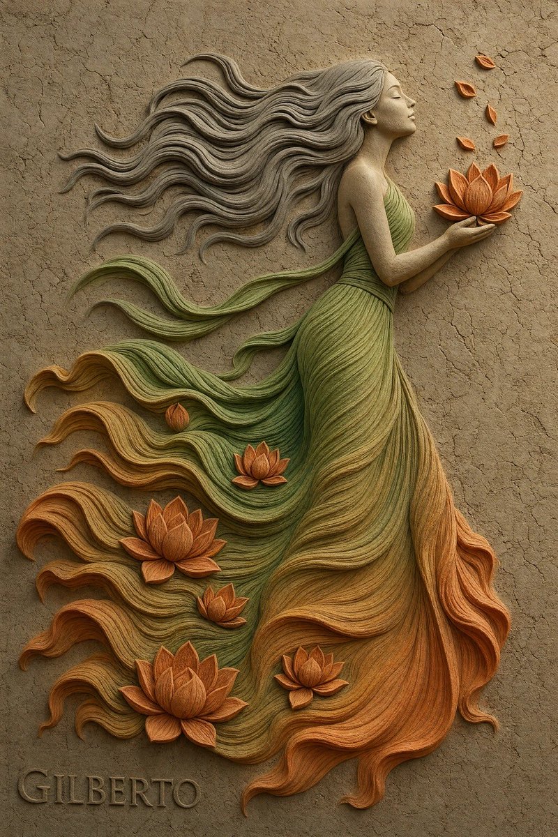 一幅高度精细的3D触感浅浮雕艺术作品,描绘了一位姿态优雅、正在腾空跃起的芭蕾舞者。她的舞裙饰有串珠紧身上衣和飘逸的白色丝带状层叠裙摆。人物周围环绕着精致的植物图案:上方是一扇形展…