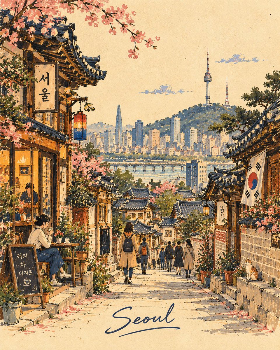 为 [COUNTRY / CITY / LOCATION / SUBJECT] 创作一幅高品质的 4:5 竖版复古手绘旅行故事书插画。 仅文生图 — 仅依据 [COUNTRY /…