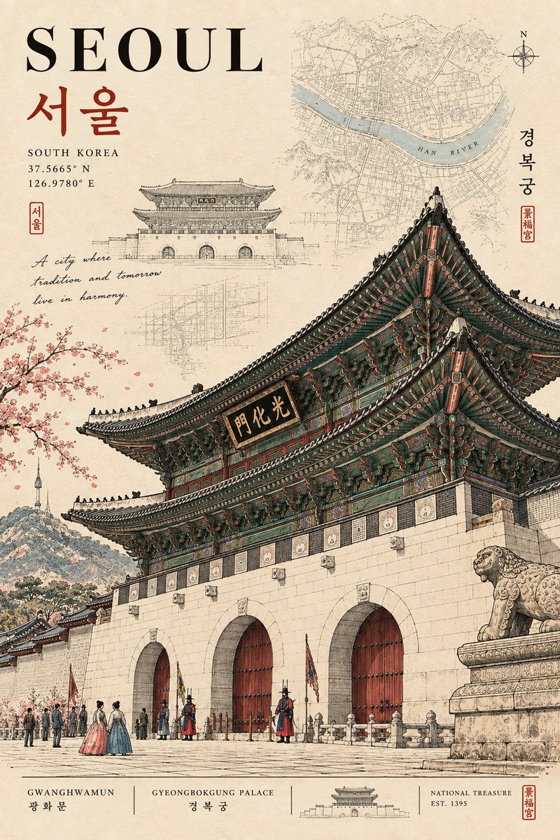 为 [国家 / 城市 / 地点 / 主题] 创作一张高品质的 2:3 竖版建筑主题旅行明信片。 纯文生图（TEXT-TO-IMAGE ONLY）—— 仅依据 [国家 / 城市 /…