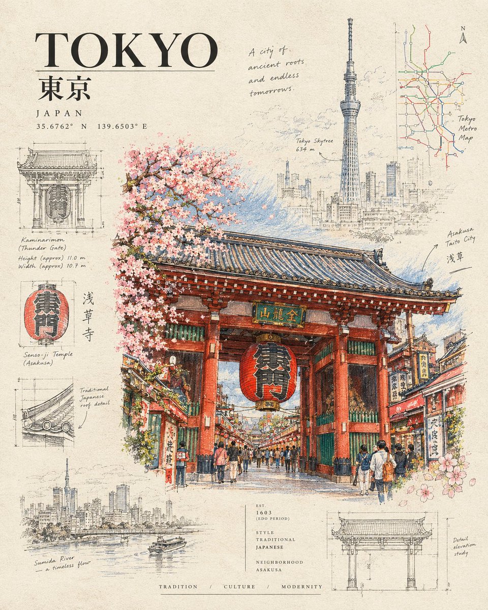 为 [CITY / LANDMARK]（城市 / 地标）创作一张高度精细的“建筑护照”旅行海报,设计为一份高端典藏艺术版画,融合彩色铅笔插画、精细墨线手绘、复…
