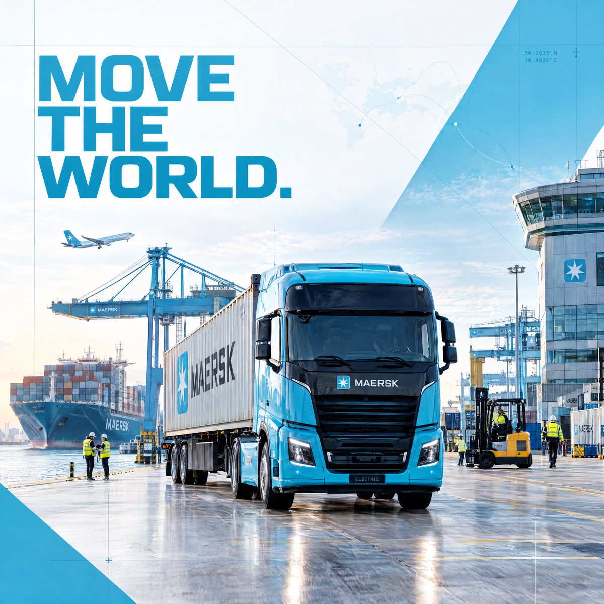 为马士基(Maersk)制作一张超高端的 Instagram 社交媒体 campaign 海报,整体观感须如同由 Pentagram、AKQA 或 DesignStudio 操刀…