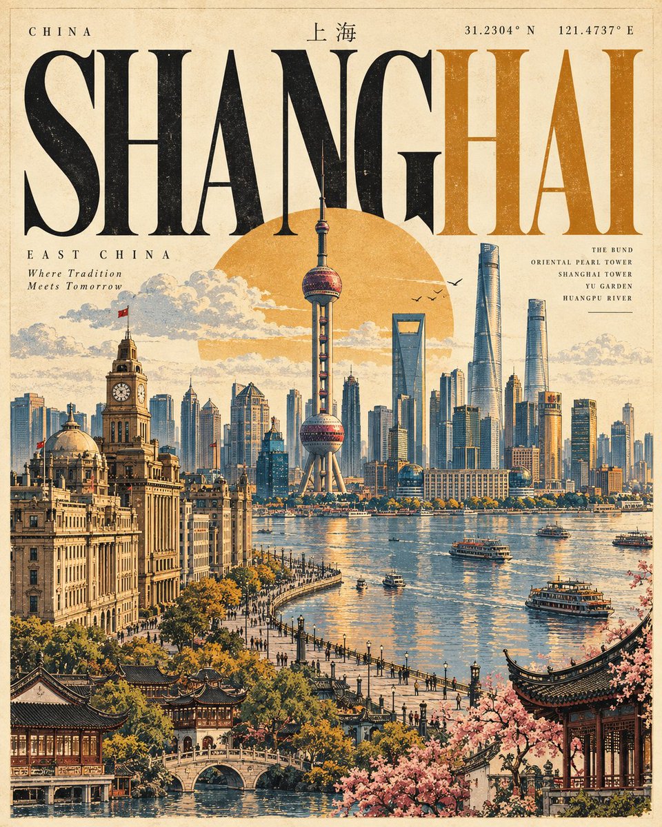 为 [国家 / 城市 / 地点 / 主题] 创作一张高级的 4:5 竖版复古编辑风格旅行海报。 仅文生图 —— 完全根据地点或主题创意性地生成整幅作品。无需参…