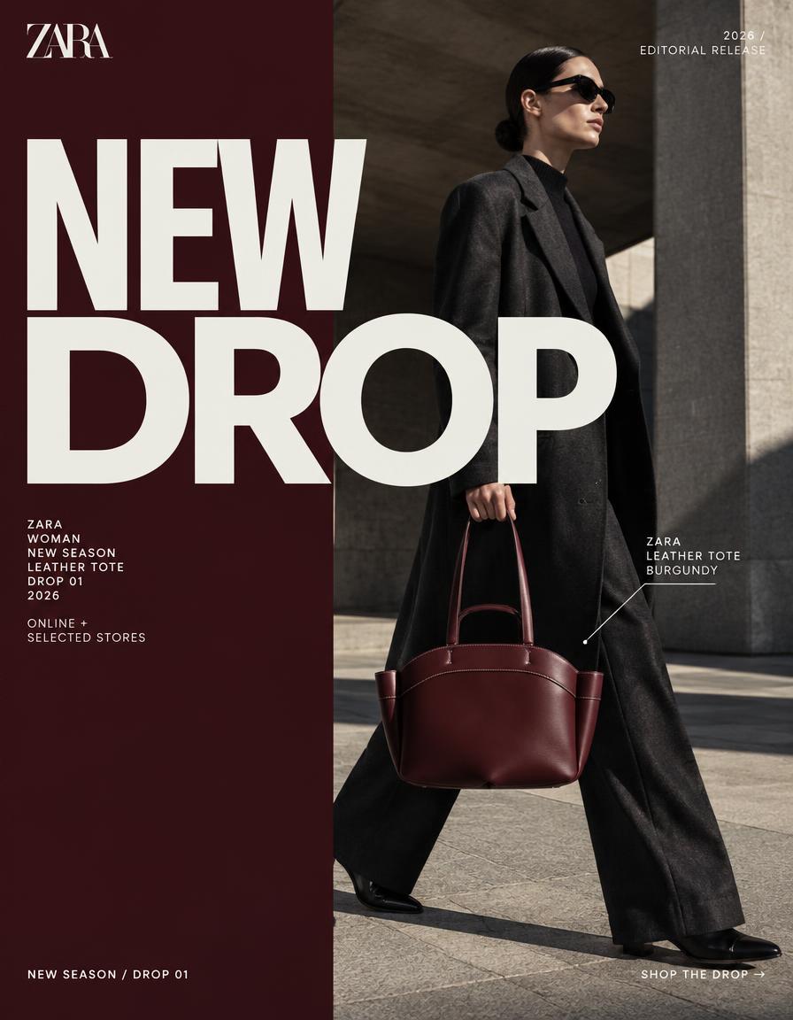 ZARA — TOTE BAG MERCH DROP “THE EVERYDAY ICON” 请扮演资深品牌艺术总监、时尚编辑摄影师、艺术指导、置景设计师、字…