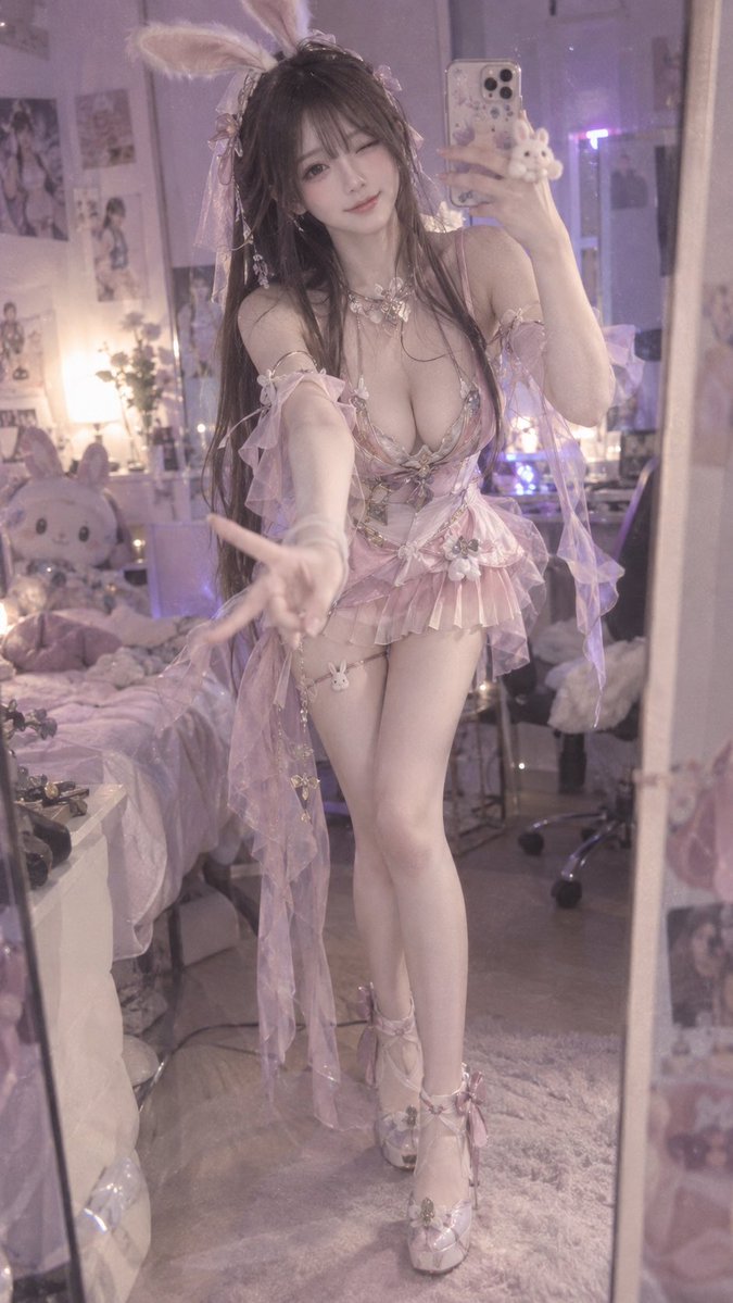 9:16 竖版,普通手机前置摄像头随手抓拍 × 真人 Cosplay × 小舞灵感造型 × 粉紫梦核 × 轻复古手机影像。 一位 23–25 岁、明确成年的漂亮日本女性,正面朝向…