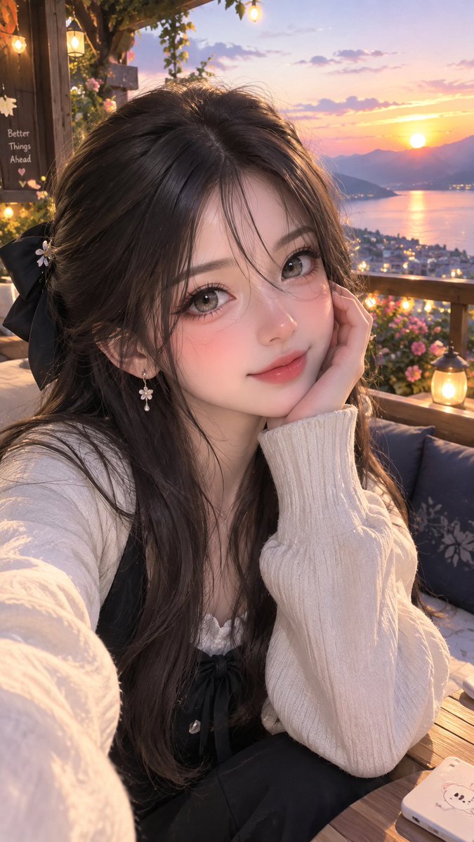 愿你的心中永远有微笑的理由。✨🤍 使用 ChatGpt 上的 GPT Image 制作 提示词。 一幅高度精细的写实动漫风格肖像，描绘一位美丽的年轻女子，她拥…