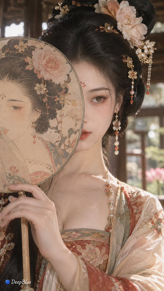 【角色】 × 宋式工笔人物扇面 × 真人与扇中自画像对应 × 半脸遮挡 × CCD柔焦 https://t.co/TgZHHpI8DJ