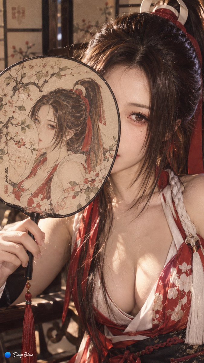 【角色】 × 宋式工笔人物扇面 × 真人与扇中自画像对应 × 半脸遮挡 × CCD柔焦 https://t.co/TgZHHpI8DJ