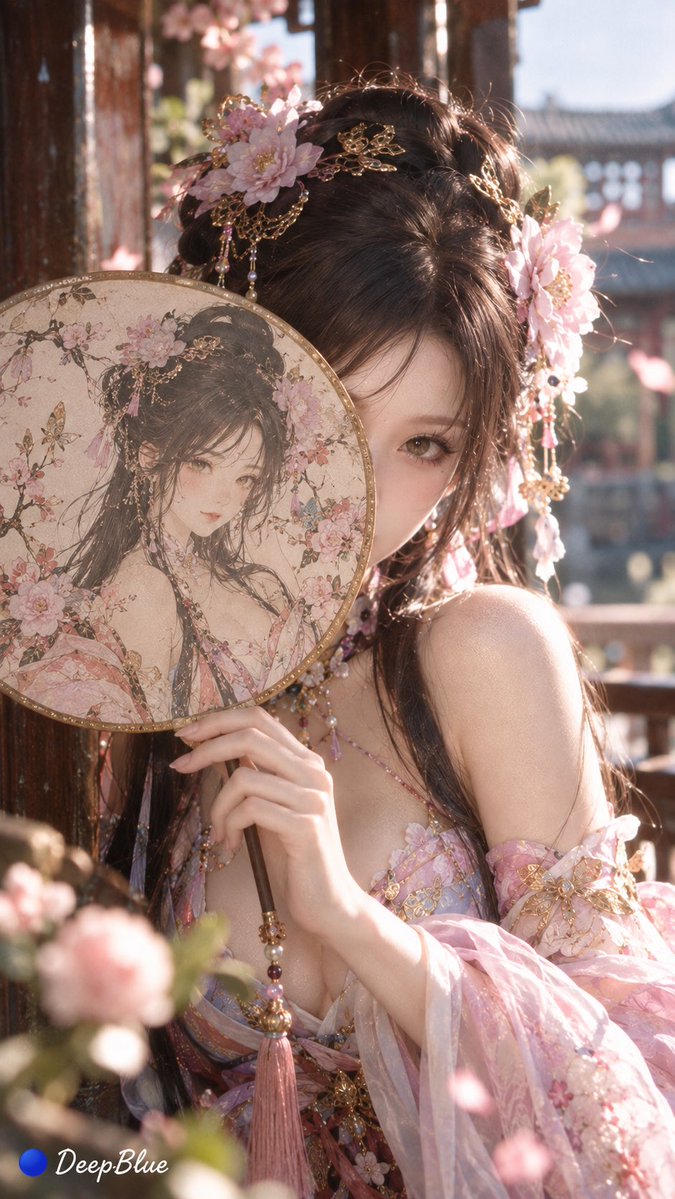 【角色】 × 宋式工笔人物扇面 × 真人与扇中自画像对应 × 半脸遮挡 × CCD柔焦 https://t.co/TgZHHpI8DJ