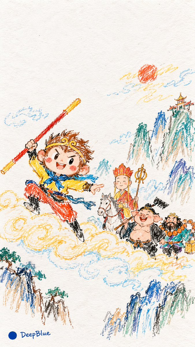 【主体】 × 稚拙手绘蜡笔画 × 儿童式自由想象 × 纸张纹理 × 大面积留白 https://t.co/6JYjQURSZf