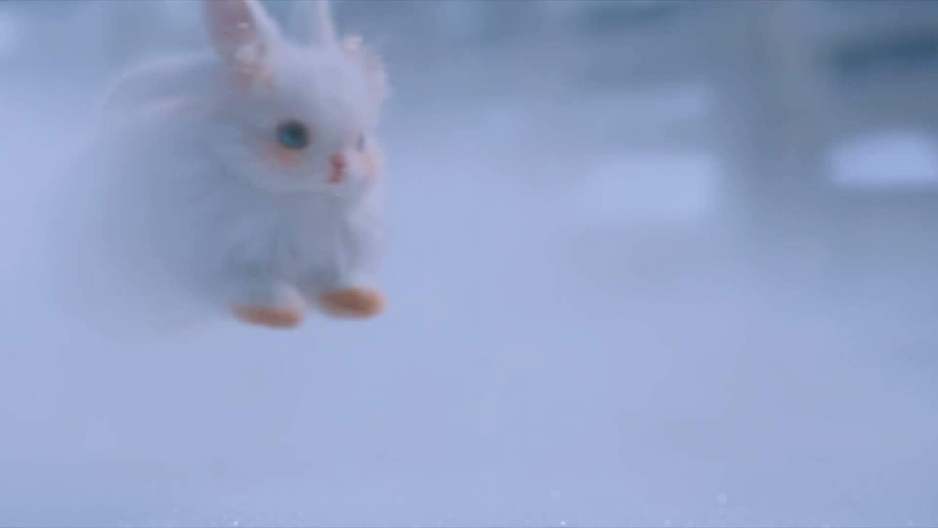 画面呈现出古典中国奇幻电影的风格，设定在雪夜中的月宫。整个世界笼罩在清冷皎洁的白色月光下，由白玉、积雪与缕缕薄雾构成——营造出一种极简而辽阔的东方月宫意境，精…