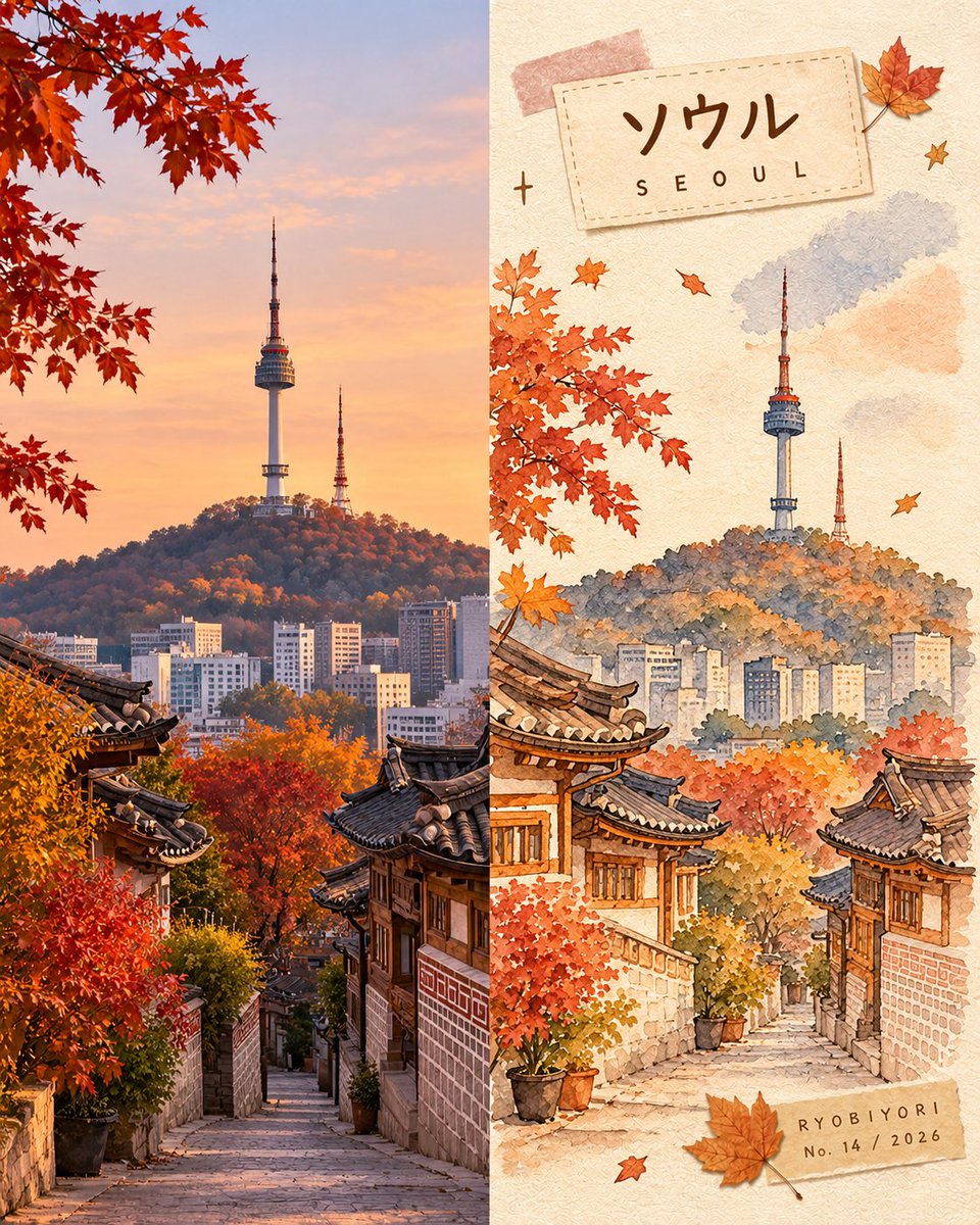 为 [国家 / 城市 / 地点 / 主题] 创作一张高级的 4:5 竖版秋季旅行手账风格艺术作品。 仅文字—图像模式 —— 完全仅根据所写的目的地或主题生成每一个元素。不得要求、…