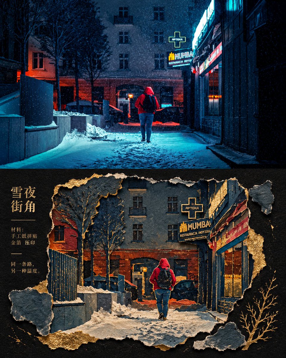Primary request: 将输入照片转化为“鎏金古迹纸雕拼贴风”，同时保留照片事实与主体身份。 Input images: 输入照片是唯一内容来源；上…