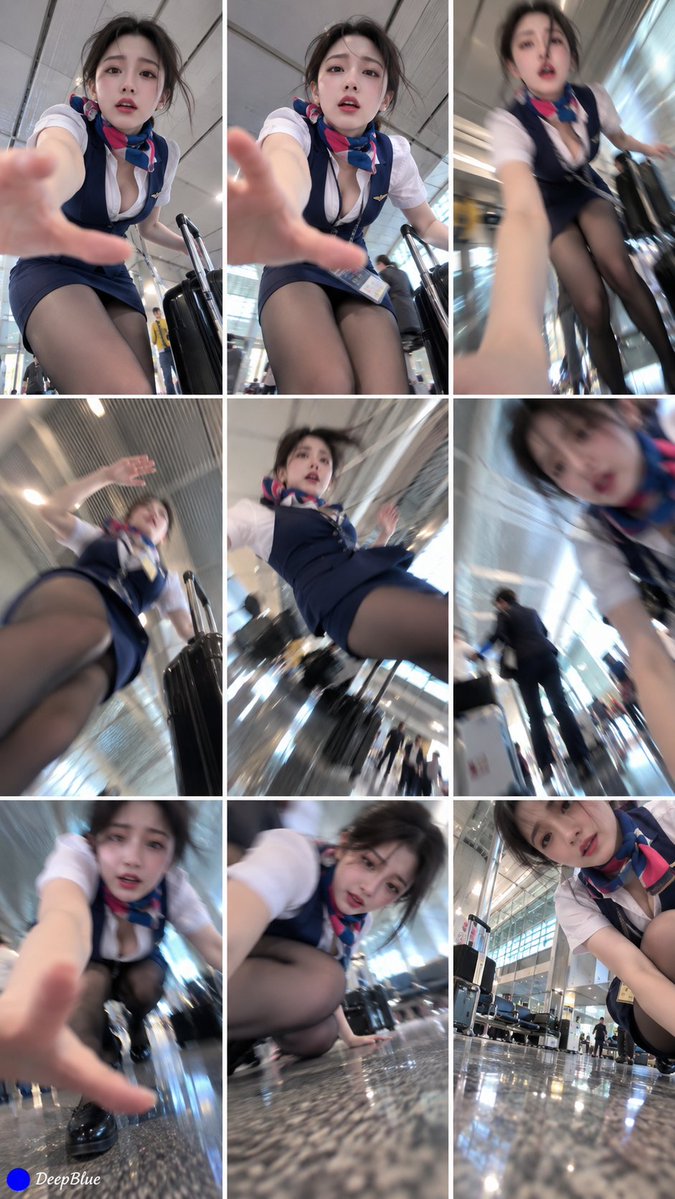 【主体】 × 手机后置镜头主观视角意外脱手坠落 × 同次坠落连续九连拍 × iPhone失败多连拍 × 9:16竖版九宫格 × 夸张广角透视 × 随机旋转机位、失焦、运动模糊与画…