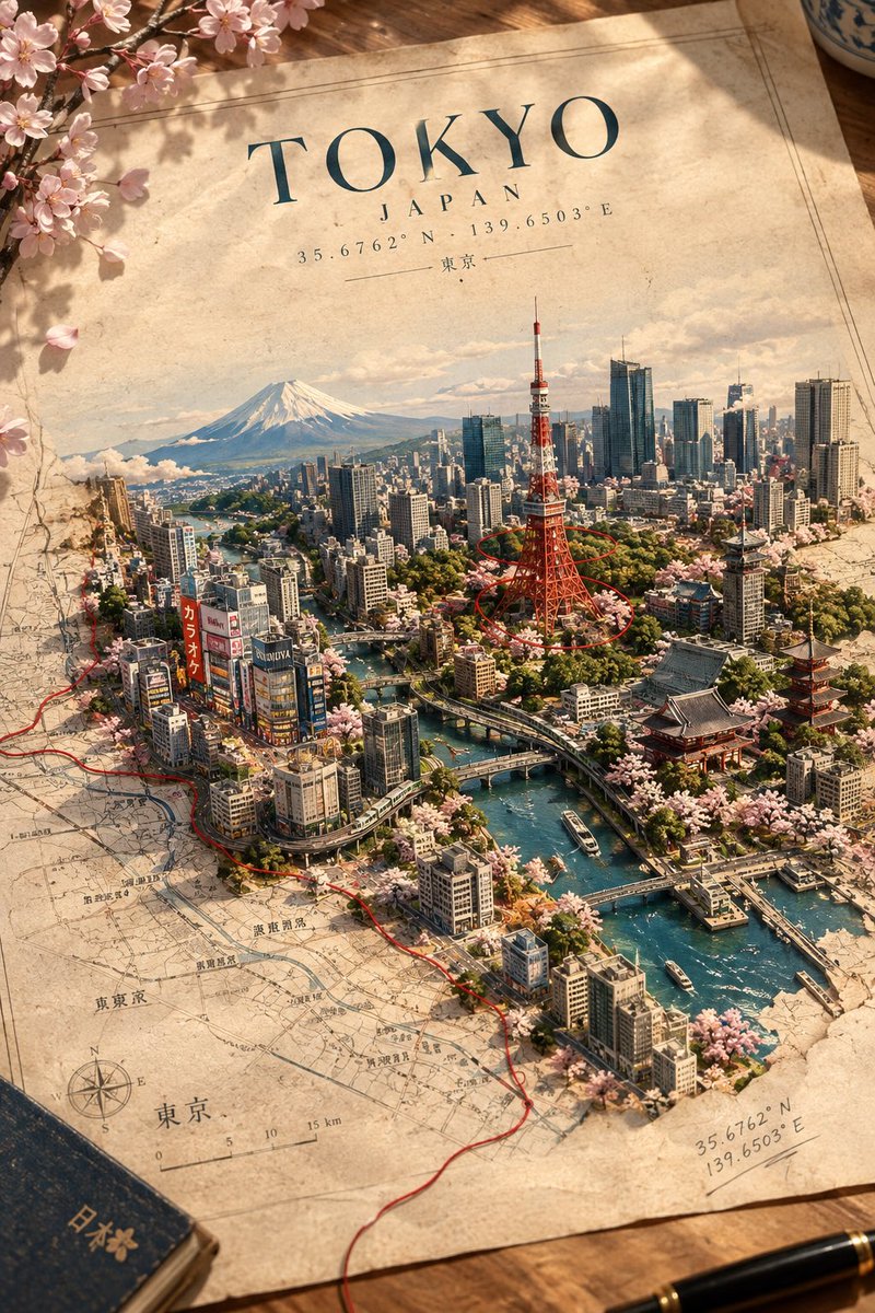 一座真实的城市似乎正从一张古老的纸质地图中挣脱而出，它的真实街道、建筑和著名地标从印刷的地理版图中升起，步入现实世界。 创作一幅震撼人心、超现实与写实交织的艺术构图，画面中是 […