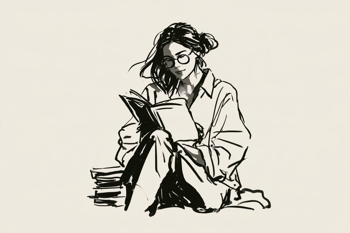 极简主义黑色墨水线条画，描绘一个[主体]在进行[简单动作]，穿着[服装/配饰]，以干净富有表现力的笔触和粗细变化的线条呈现，姿态放松自然，面部特征简化，选择性地使用纯黑色块，极少…